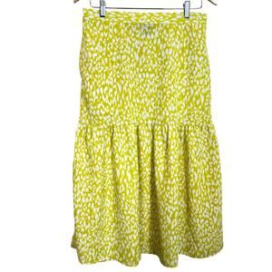 Who What Wear Yellow Leopard Print Skirt Medium Tiered Midi Bold Bright EUC